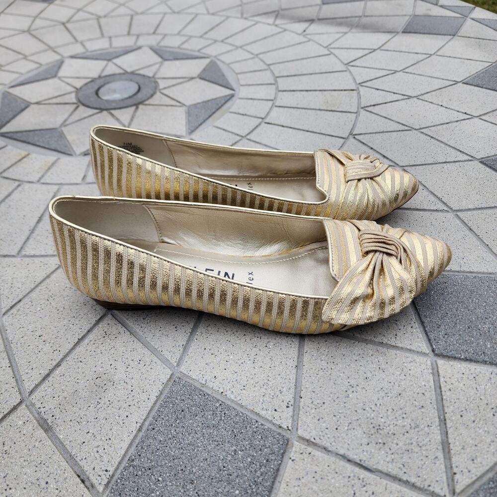 Anne Klein iFlex Breezey Striped Bow Gold Pumps 7.5 - Picture 2 of 11